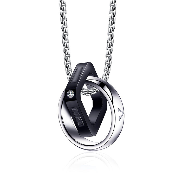 Wholesale Titanium Steel Father's Day Gift Double Ring Men's Necklace JDC-NE-shengshuo002