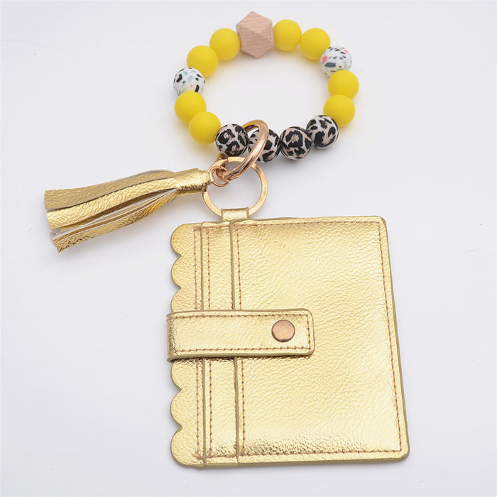 Wholesale Keychains PU Leather Silicone Beads Wooden Beads Card Holder Random 24pcs JDC-KC-XianF002