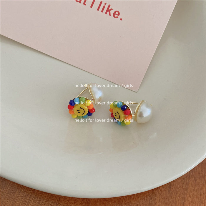 Wholesale Color Crystal Beaded Yellow Smiley Earrings JDC-ES-Lfm026