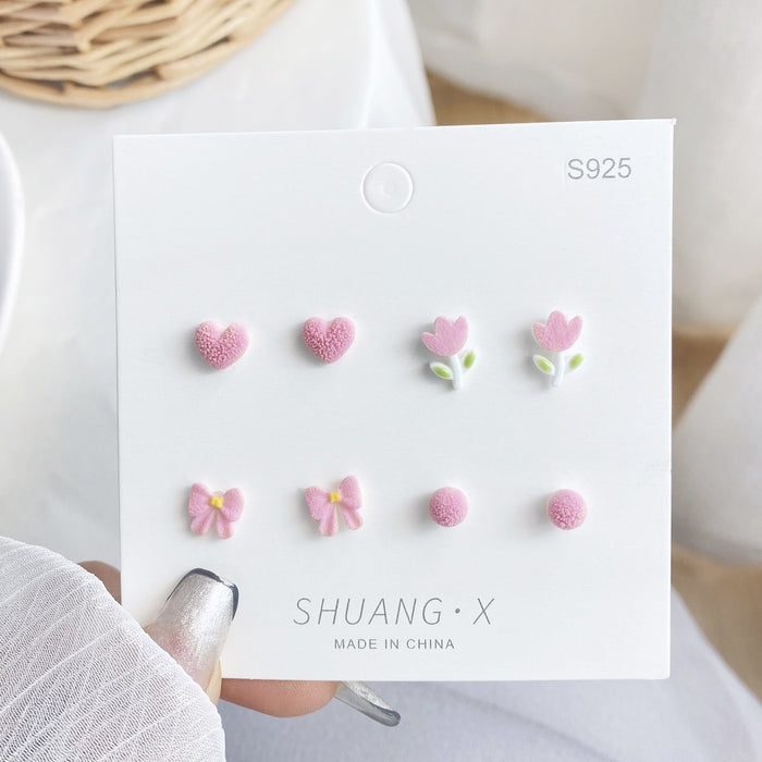 Wholesale ceramic silver needle fresh girl heart week earrings JDC-ES-shuangx001