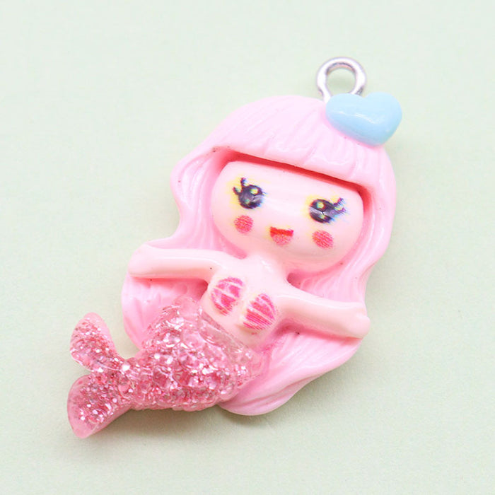 Wholesale Keychain Cartoon Resin Glitter Mermaid Handmade DIY Ornament JDC-KC-OHuan005