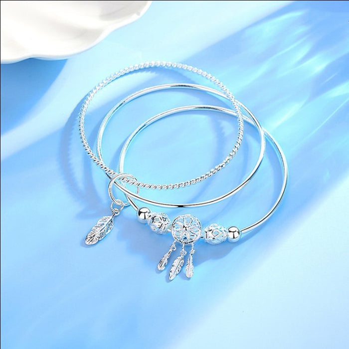 Wholesale Dream Catcher Closed Solid White Copper Silver Plated Bracelet JDC-BT-YiYing003