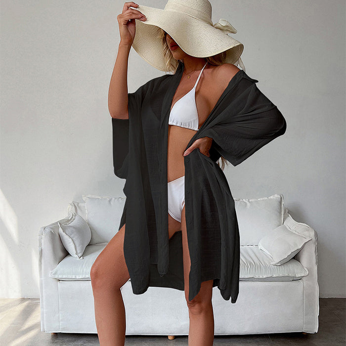 Jewelry WholesaleWholesale solid color loose breathable sunscreen long cardigan beach cover up JDC-SW-CYi006 Swimwear 潮意 %variant_option1% %variant_option2% %variant_option3%  Factory Price JoyasDeChina Joyas De China