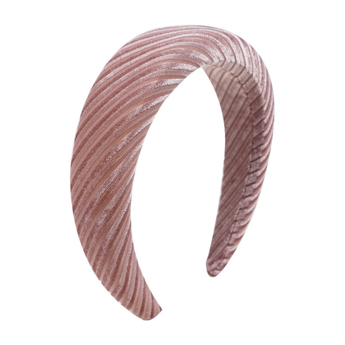 Wholesale Headband Fabric Solid Color Wide Version Thickened Sponge Striped Velvet JDC-HD-LanD004