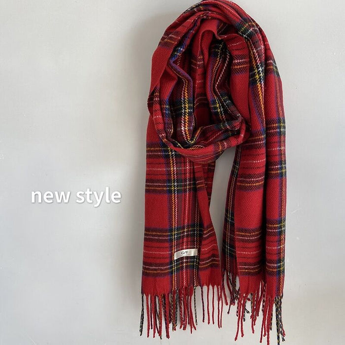 Wholesale Scarf Acrylic Cotton Red Plaid Warm Winter JDC-SF-Shier006