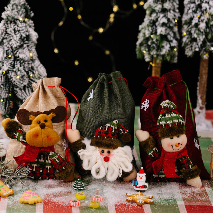 Paquete de joyería al por mayor tela navideña decoración de bolsas de almacenamiento de muñeco de nieve JDC-JP-HB001