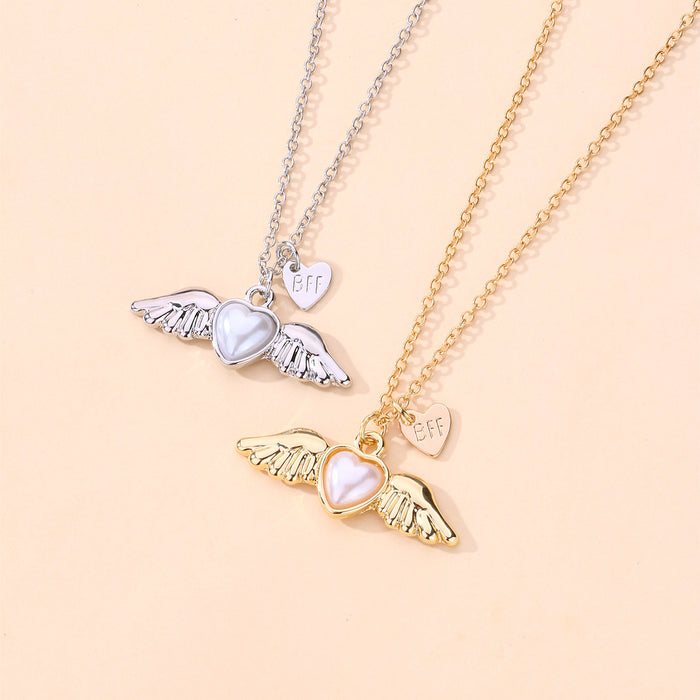 Wholesale Necklaces Alloy Angel Wings Pendant Love Pearls JDC-NE-HanP007