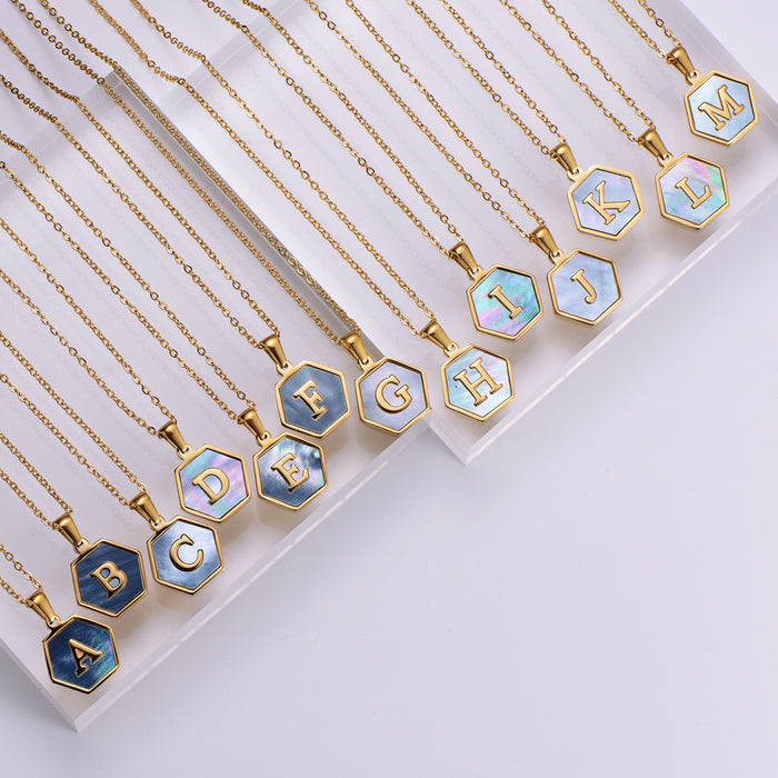Jewelry WholesaleWholesale Gold Plated Stainless Steel Blue Shell Letter Necklace JDC-NE-Aimi022 Necklaces 爱米 %variant_option1% %variant_option2% %variant_option3%  Factory Price JoyasDeChina Joyas De China