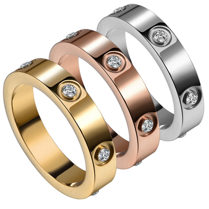 Wholesale Ring Titanium Steel Six Diamonds MOQ≥2 JDC-RS-Hongyi001