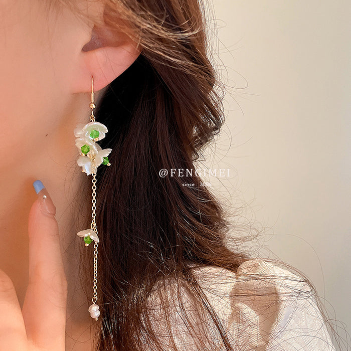 Jewelry WholesaleWholesale small fresh crystal lily of the valley long tassel earrings JDC-ES-Fengm048 Earrings 丰美 %variant_option1% %variant_option2% %variant_option3%  Factory Price JoyasDeChina Joyas De China