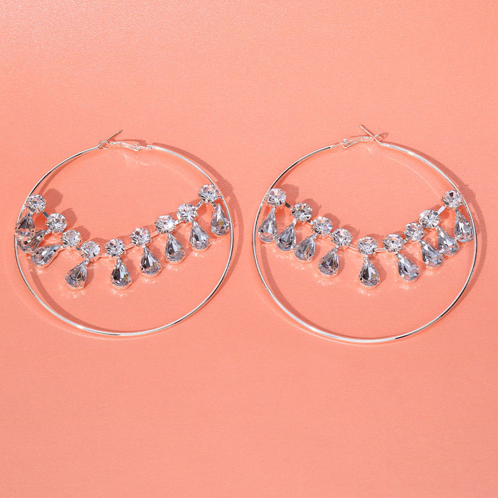 Wholesale Rhinestone Hoop Alloy Exaggerated Earrings JDC-ES-Xins013