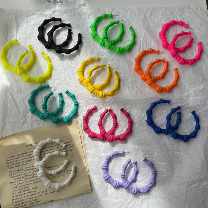 Wholesale Earrings Acrylic Color Fluorescent Bamboo Hoop Earrings JDC-ES-AX001