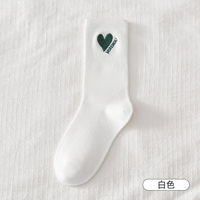 Calcetines al por mayor algodón lindo corazón bordado medios calcetines JDC-SK-RCM002