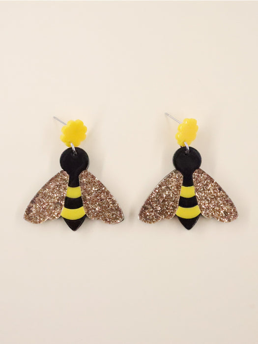 Wholesale earrings acrylic retro flower bee MOQ≥2 JDC-ES-MOSHU025