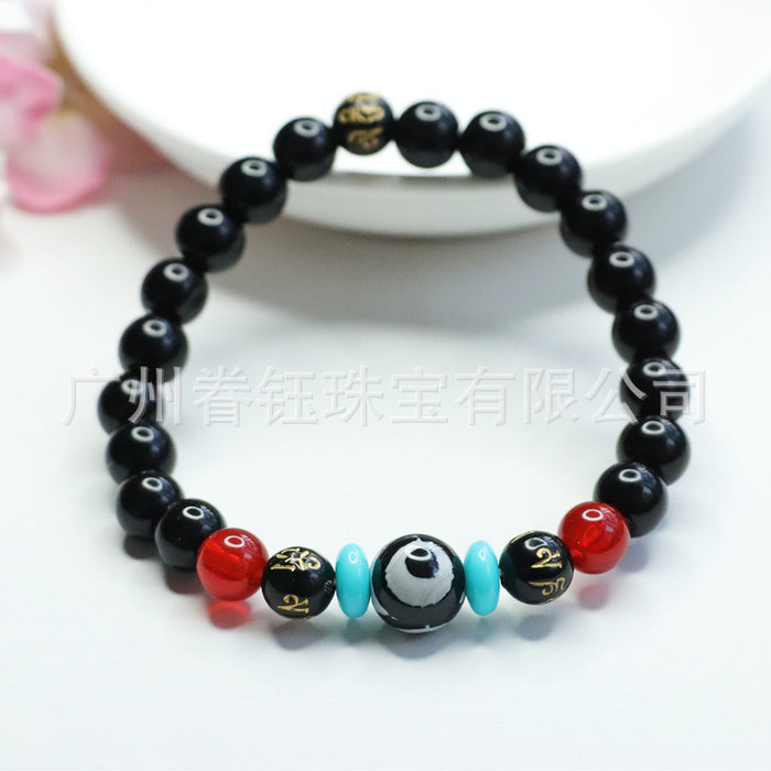 Wholesale black agate dzi bead six-character proverb bracelet diy jewelry JDC-BT-JuanY002