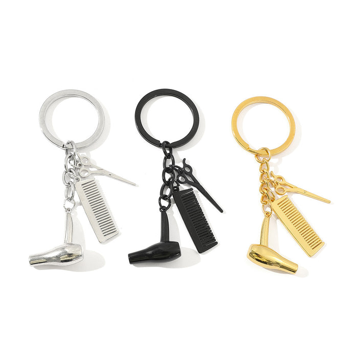 Wholesale Wash Cut Blow Alloy Keychain Hairdressing Scissors Hair Dryer Comb MOQ≥5 JDC-KC-ShaoH002