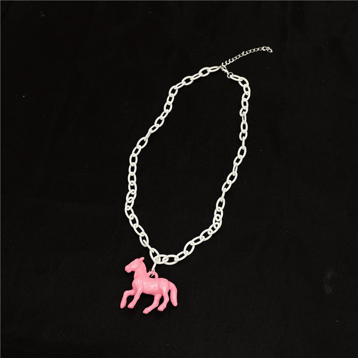 Wholesale Necklace Resin Peach Heart Cute Pink Pony Pendant (S) JDC-NE-Wenhua006
