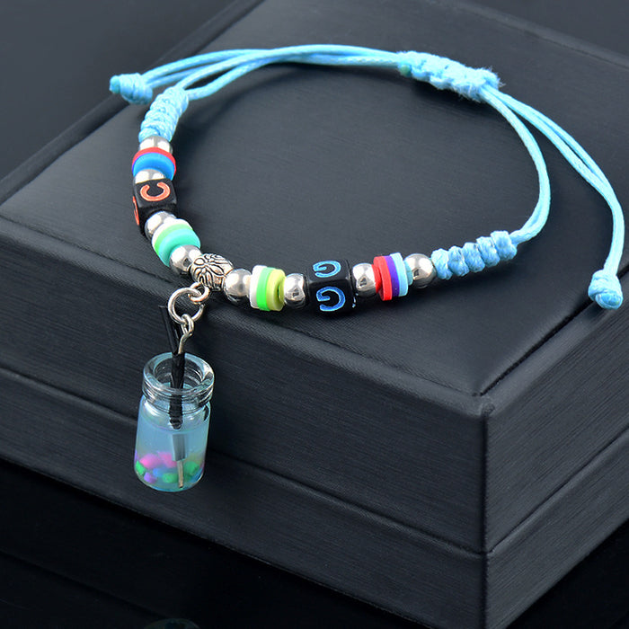 Wholesale Bracelet Alloy Glass Drink Bottle Pendant English Letter Square JDC-BT-KeMeng007