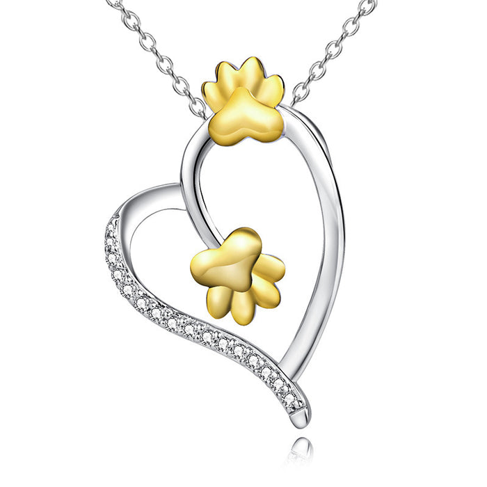 Wholesale Color Separation Gold Plated Heart Shaped Diamond Dog Paw Print Necklace JDC-NE-XunO015