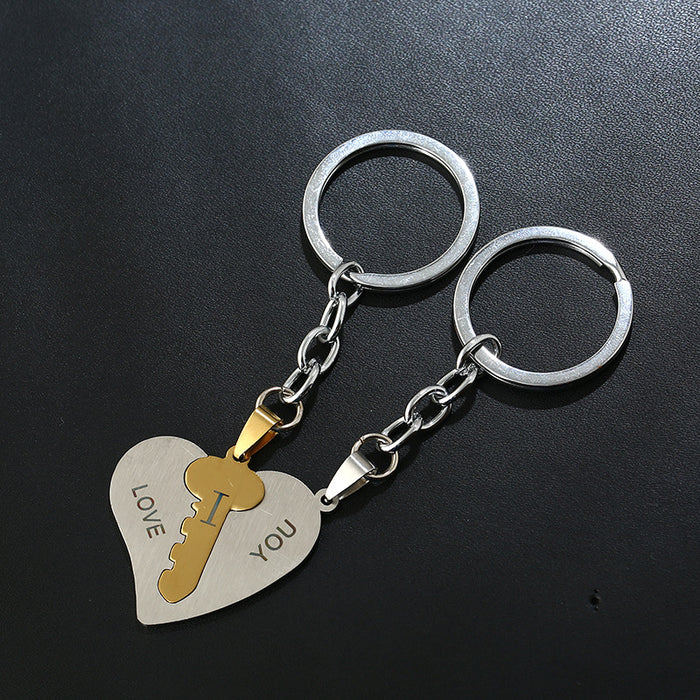 Wholesale Keychains For Backpacks Titanium Steel I Love You Couple Stainless Steel Heart Keychain MOQ2 JDC-KC-PK010