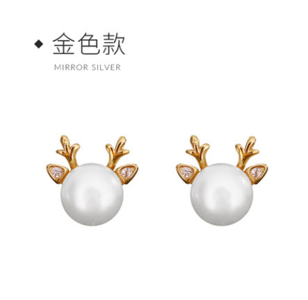Wholesale Earrings Silver Pearl Elk Christmas Earrings JDC-ES-Congz044