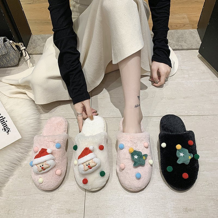 Wholesale slippers autumn and winter cartoon plush slippers women's Christmas series MOQ≥2 JDC-SP-ChengRui003