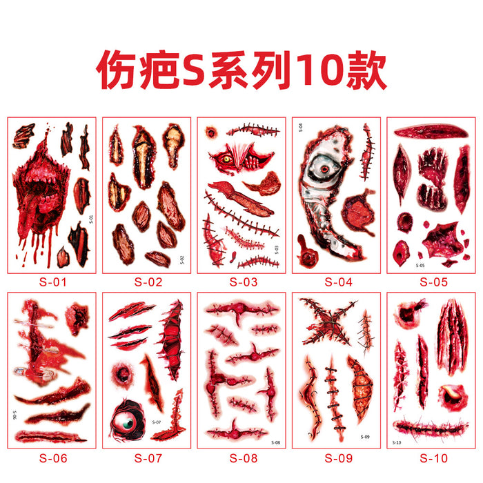 Pegatizas al por mayor Halloween Scars Tattoo Pegalizas Impermeables de 10 piezas JDC-ST-Renyi003