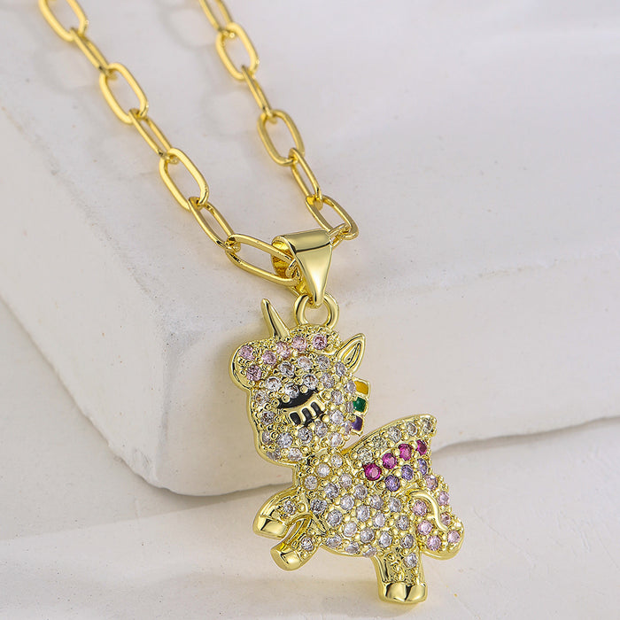 Wholesale Necklace Copper Real Gold Plated Zircon Animals MOQ≥2 JDC-NE-AG160