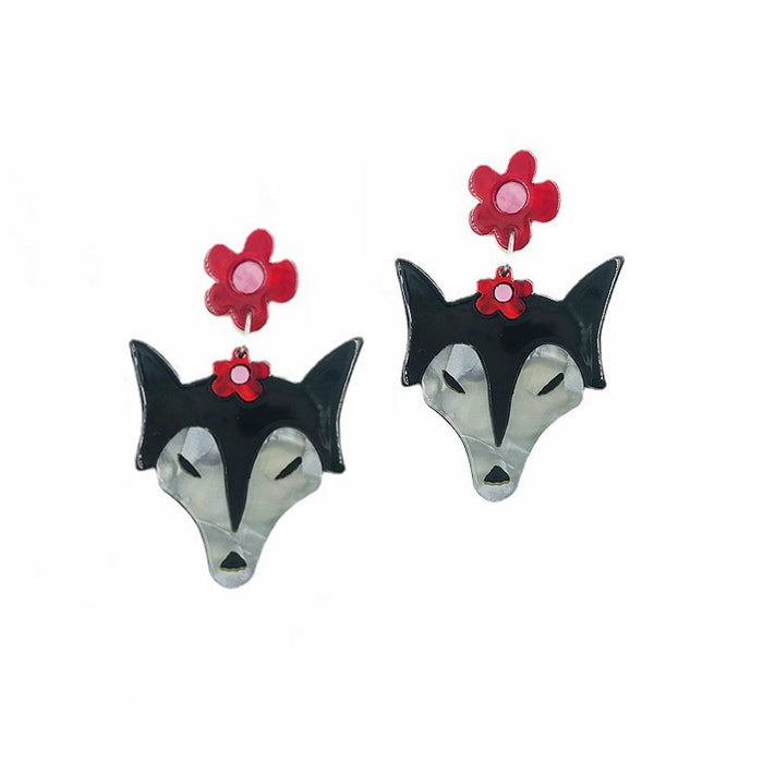 Wholesale Big Bad Wolf Little Red Riding Hood Acrylic Earrings (M) MOQ≥2 JDC-ES-BenD002