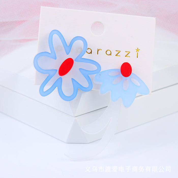 Wholesale Small Fresh Earrings Asymmetric Acrylic Embossed Printed Flowers MOQ≥2 JDC-ES-DUAI026