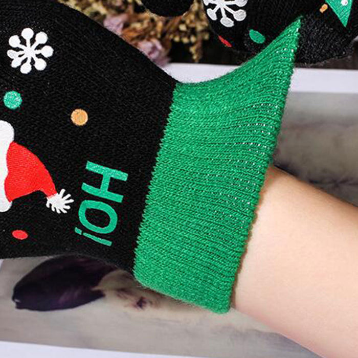 Wholesale Gloves Knitted Thick Christmas Santa Claus Print Touch Screen MOQ≥2 JDC-GS-HYii001