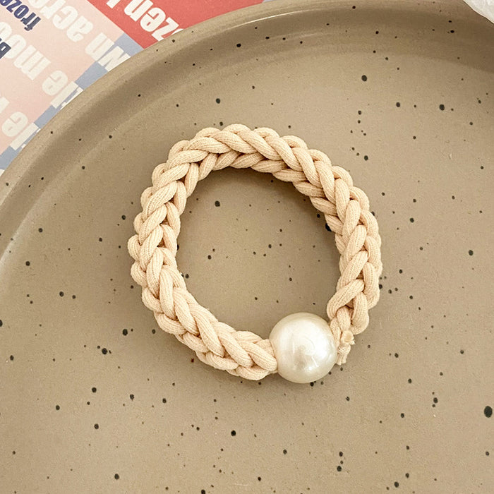 Wholesale Hair Scrunchies Woven traceless pearl hair loop elastic rubber band JDC-HS-WanD009
