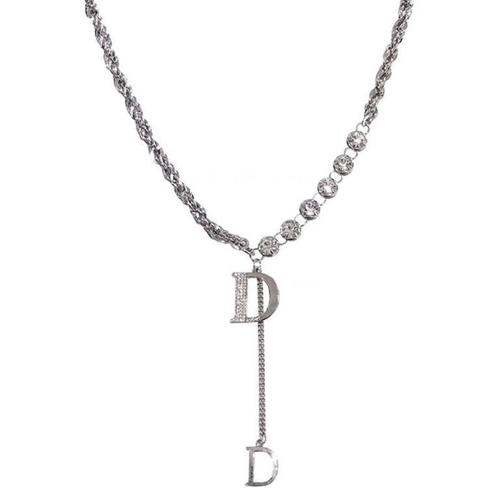 Wholesale Necklace Alloy Micro Diamond D Shape Sweater Chain MOQ≥2 JDC-NE-YiXuan001