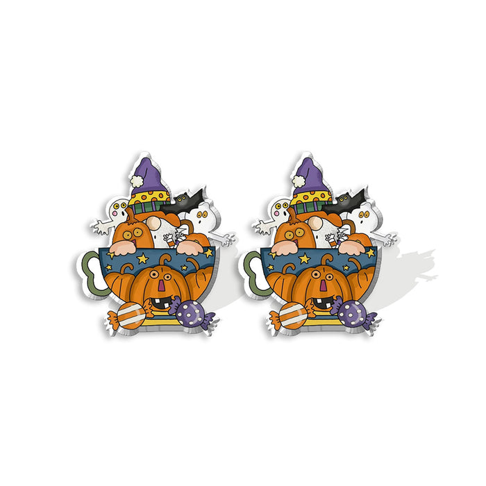 Wholesale Earrings Acrylic Shrinkable Halloween Bat Pumpkin Gnome Old Man MOQ≥5 JDC-ES-XiangL043