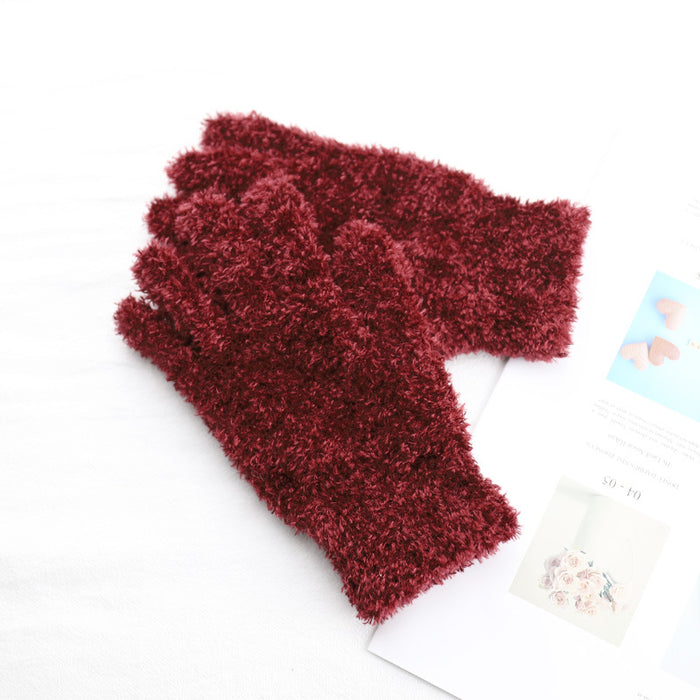 Wholesale Gloves Feather Yarn Solid Color Plush Warm JDC-GS-QinS001