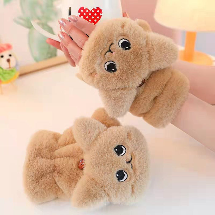 Wholesale Gloves Plush Cute Cartoon Fingerless Flip Cover Thickening Warm JDC-GS-HuanD002