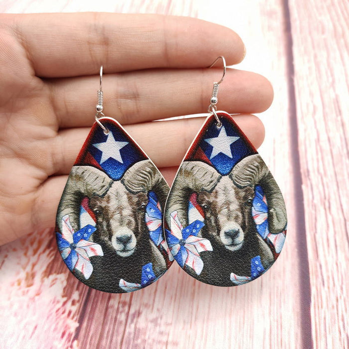 Wholesale 4th of July Independence Day Stars Flag Bighorn Sheep Animal Pattern Earrings JDC-ES-KDL009