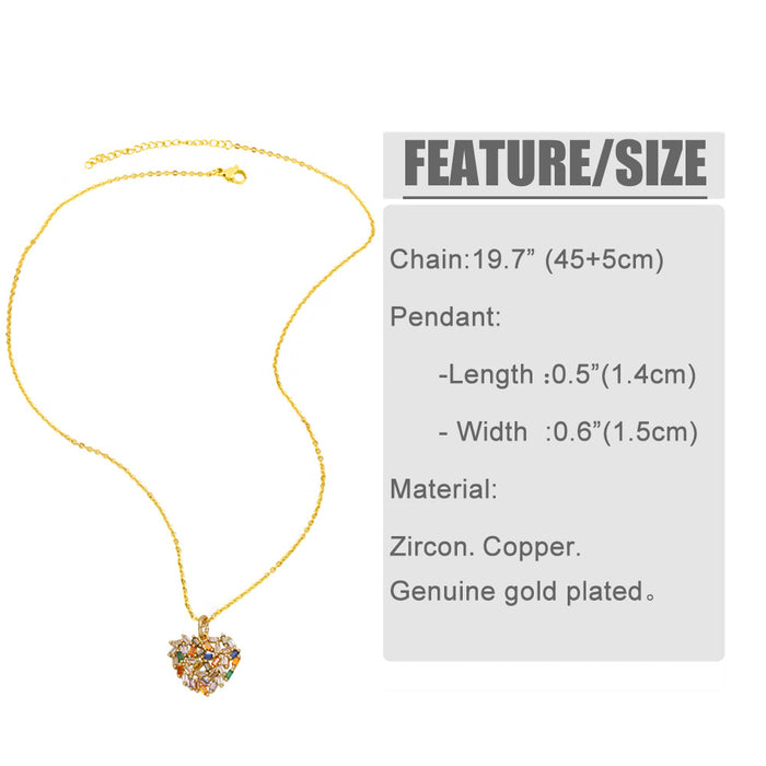 Wholesale Necklace Copper Plated 18K Gold Zircon Color Heart Shape JDC-PREMAS-NE-012