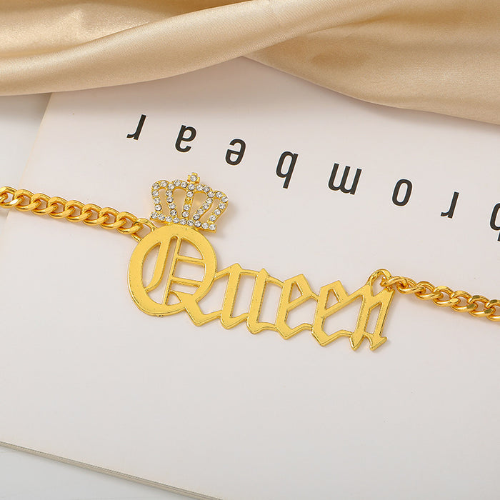 Wholesale Necklace Alloy Diamond Crown Letters MOQ≥2 JDC-NE-SR007