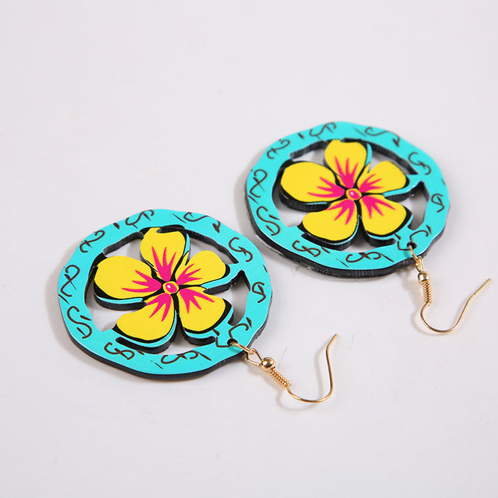 Wholesale Earrings Acrylic Round Hollow Five Petals Flowers JDC-ES-YanC008