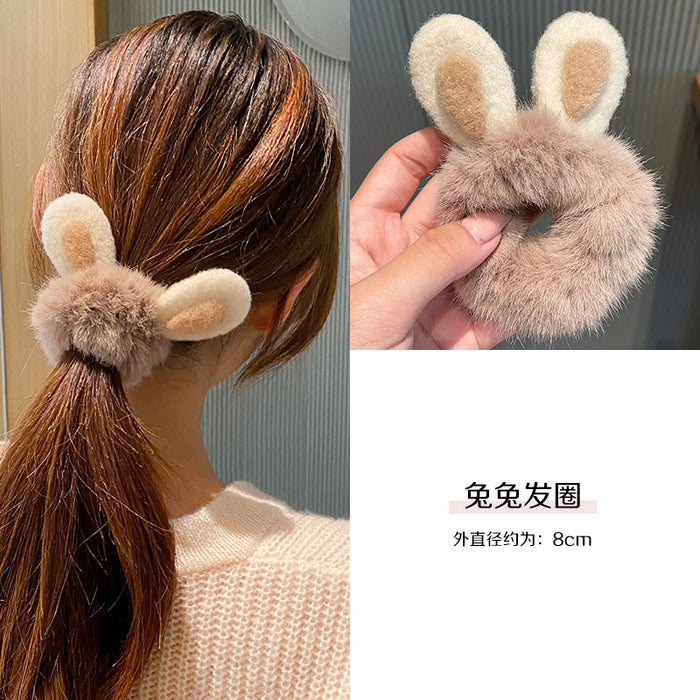 Scrunchies de cabello de peluche de conejo al por mayor JDC-HS-Yuting006