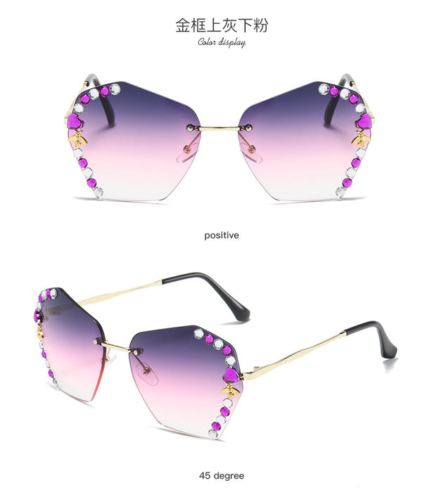 Wholesale Rhinestone Frameless Big Face Thin Sunglasses UV Protection JDC-SG-ZhanH007