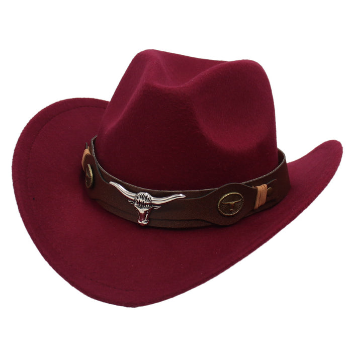 Wholesale Western Cowboy Hat Bull Head Accessories Cotton Felt Hat JDC-FH-HanDi002