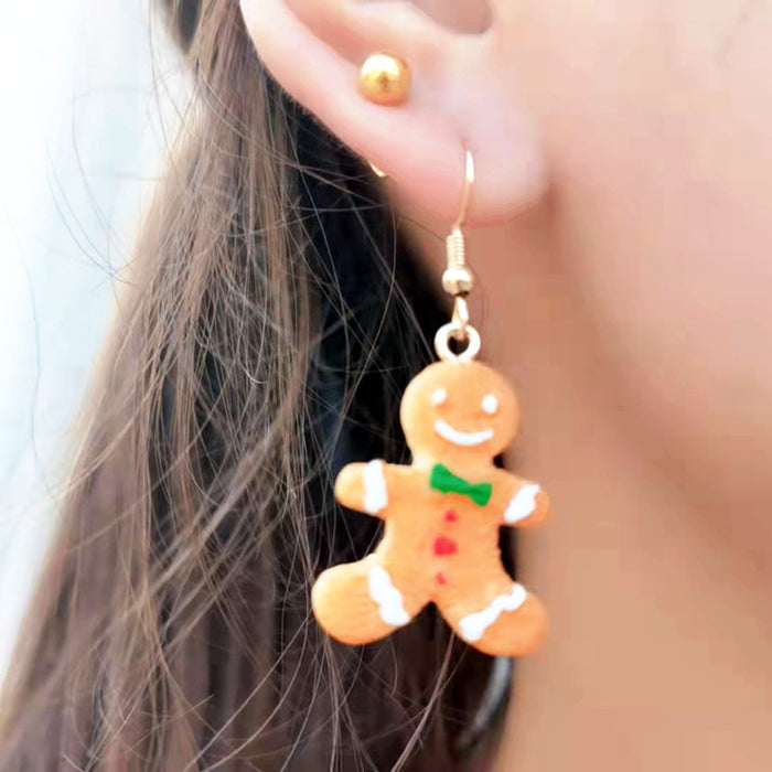 Wholesale Handmade Asymmetrical Cute Cartoon Christmas Gingerbread Man Earrings JDC-ES-ChTeng016