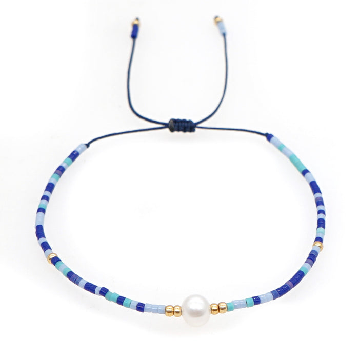 Wholesale Bracelet Ethnic Hand Jewelry Miyuki Rice Beads Woven Natural Freshwater Pearl String Macrame Bracelet  JDC-BT-GBH128