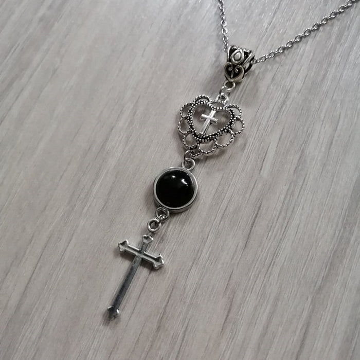 Wholesale Necklace Alloy Heart Crystal Cross Sweater Chain JDC-NE-YiD058