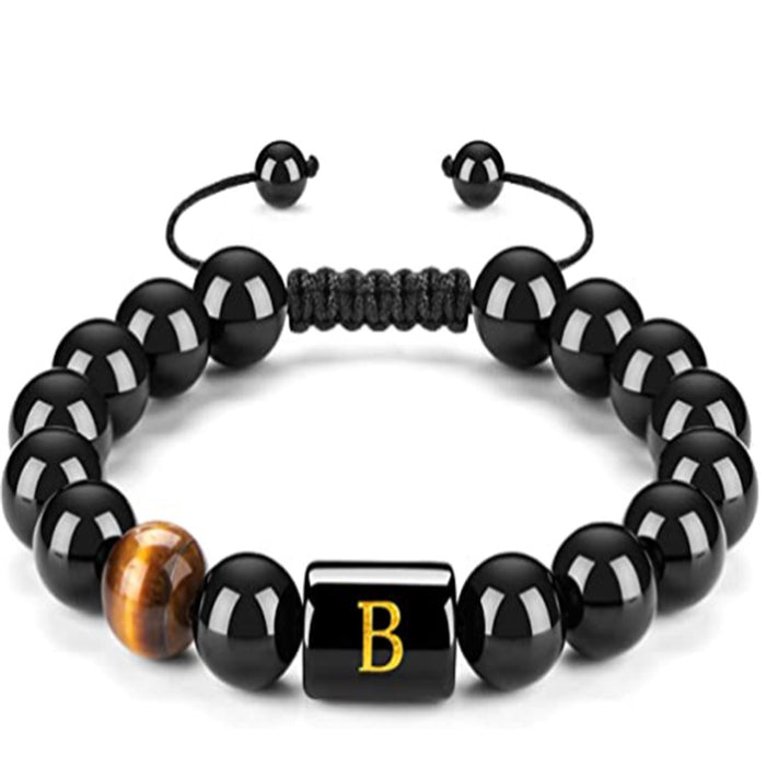 Wholesale Natural Black Onyx Stone Bracelet Men's 26 Letters Purely Handmade JDC-BT-YinY011