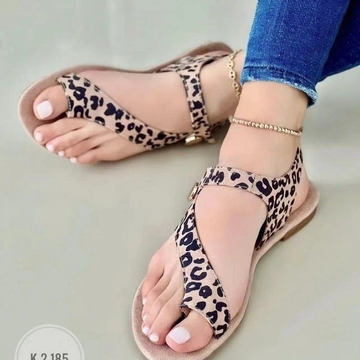 Wholesale plus size flat round toe slip-on leopard print casual sandals JDC-SD-BaoT001