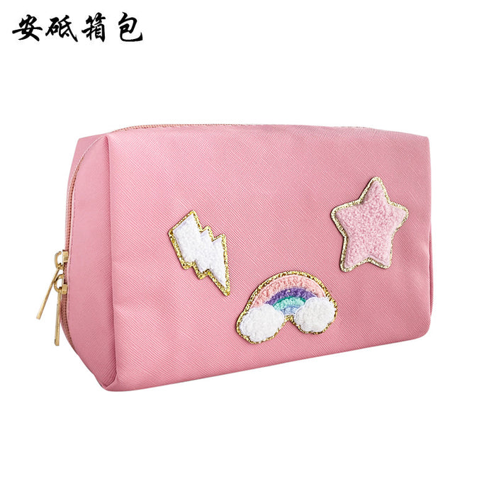 Wholesale Cosmetic Bag PVC Smiley Embroidered Letters Large Capacity JDC-CB-AD002