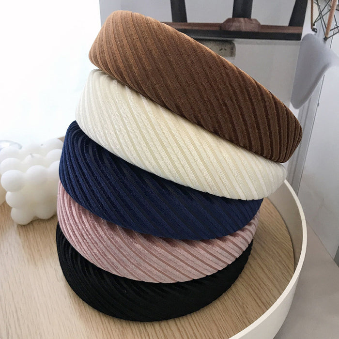 Wholesale Headband Fabric Solid Color Wide Version Thickened Sponge Striped Velvet JDC-HD-LanD004